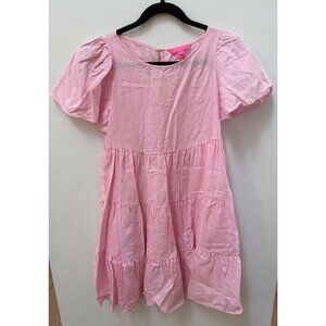 Lilly Pulitzer Womens XS X-Small Pink Linen Tiered Ruffle Dress Cotton Boho Styl